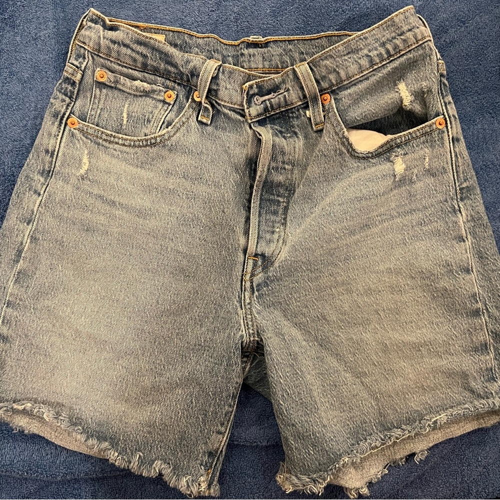 Levi's Blue Jean Shorts Mid-Length Distressed